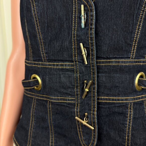 Women's Y2K Bisou Bisou Denim Jean V-Neck Vest Size Large Blue - Picture 8 of 9